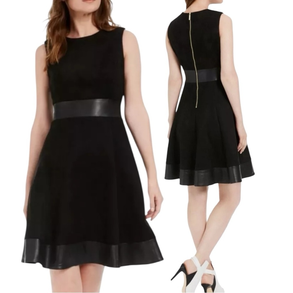 Calvin Klein Petite Faux-Leather-Trim & Faux Suede Dress Size 8P